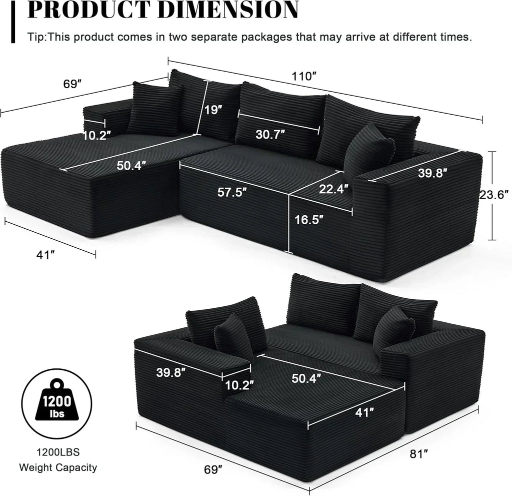 110-inch cloud sofa boneless sofa in the living room modular sofa with deep seats