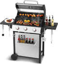 3-Burner Propane Gas Grill 30,000 BTU Output Double-layer Stainless Steel Grill Lid Cooking Grids