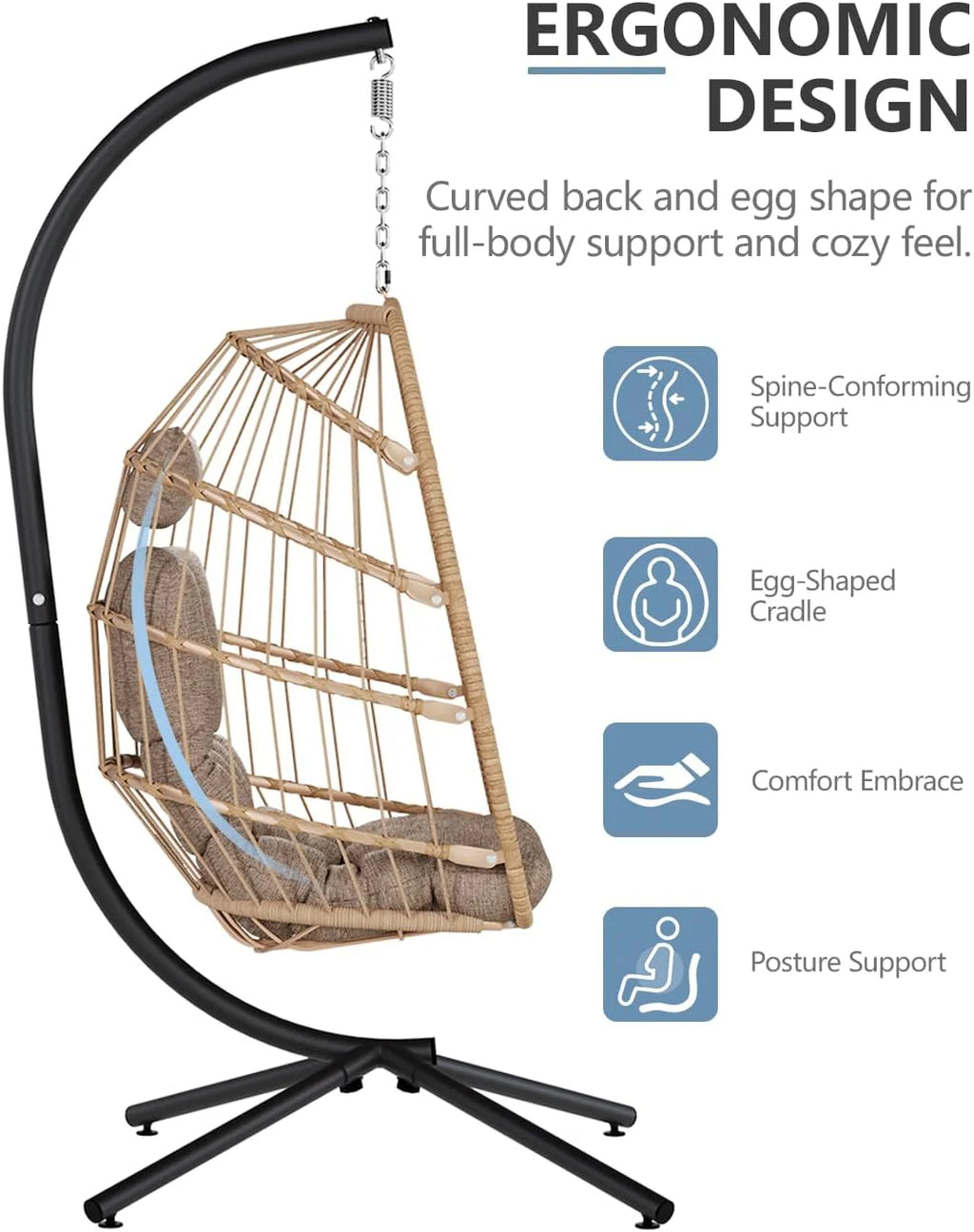 SWITTE Egg Chair Outdoor Indoor Wicker Hanging Egg Swing Chair 350lbs Capacity for Patio