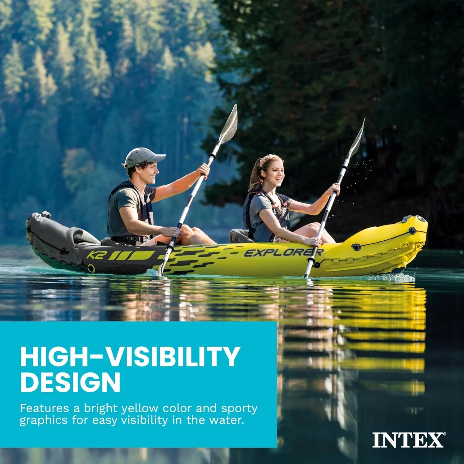 Intex 68307EP Explorer K2 Inflatable Kayak Set: Includes Deluxe 86in Aluminum Oars and High