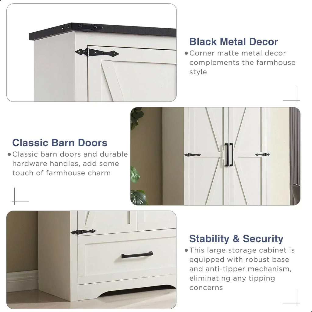 JXQTLINGMU Farmhouse Kitchen Pantry 72 Tall Wood Kitchen Storage Cabinet Adjustable Shelves