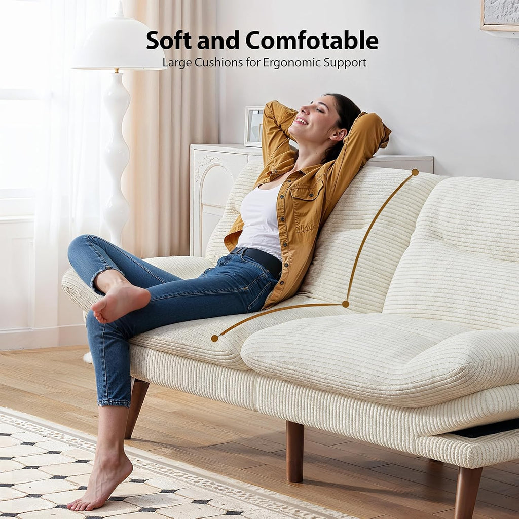 Convertible Futon Sofa Bed 66 Inch Corduroy Futon Sofa Recliner Sofa Bed for Small Spaces