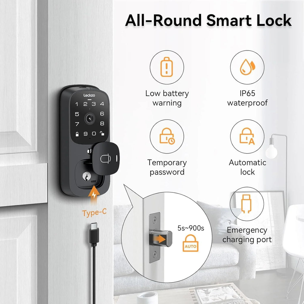 Video Smart Lock with Doorbell Keyless Entry Door Lock Built-in WiFi Camera Front Door Deadbolt Lock
