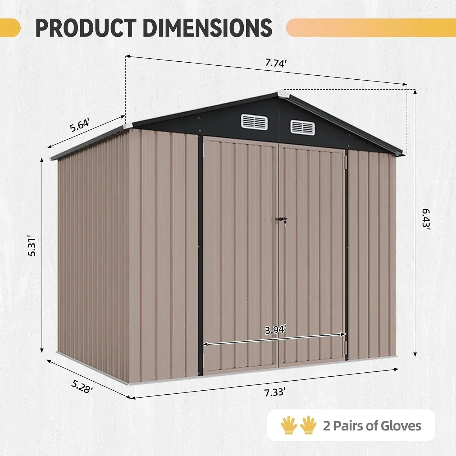 Aoxun 7.4x5.3FT Shed with Floor Galvanized Steel Outdoor Storage Shed Metal Garden Shed
