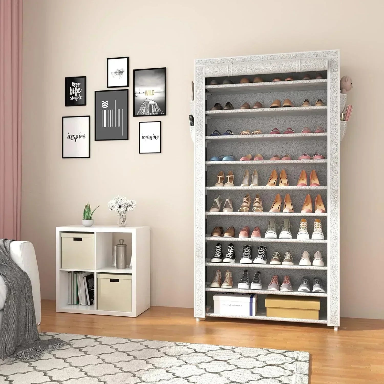ROJASOP 10 Tier Shoe Rack with Covers Large Capacity Stackable Tall Shoe Shelf Storage