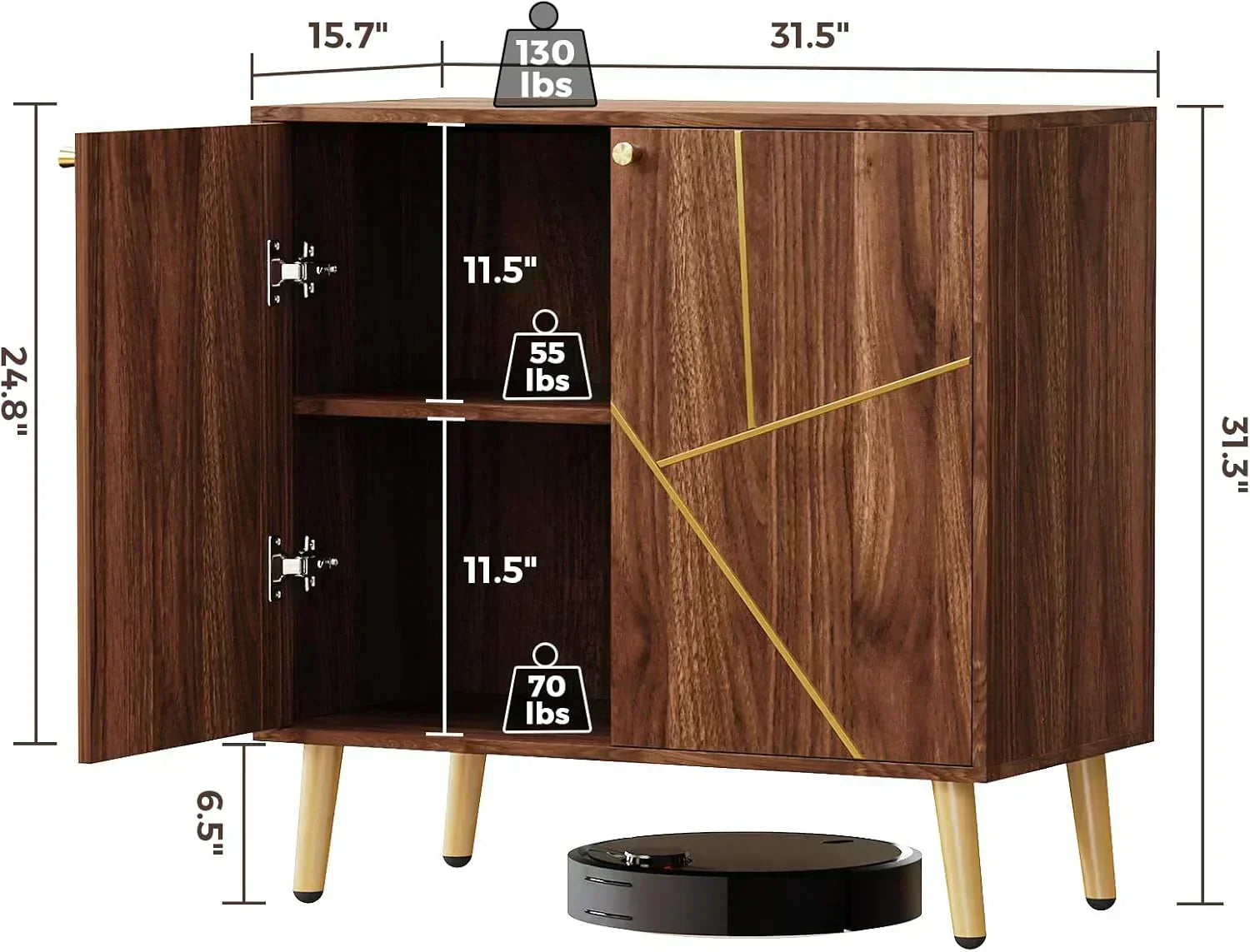 Free Standing Cabinet Black Wood for Living Room Bedroom Dining Room Hallway