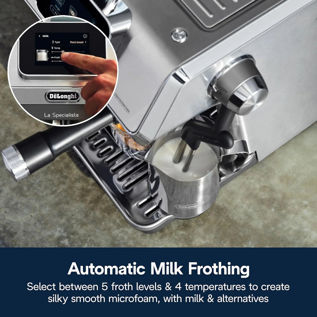 De'Longhi La Specialista Touch Espresso Machine with Grinder & Milk Frother ?Cold Brew & Iced Coffee Maker, Burr Grinder, 10 Drink Presets, Compact Bean to Cup, Award-Winning Italian Design