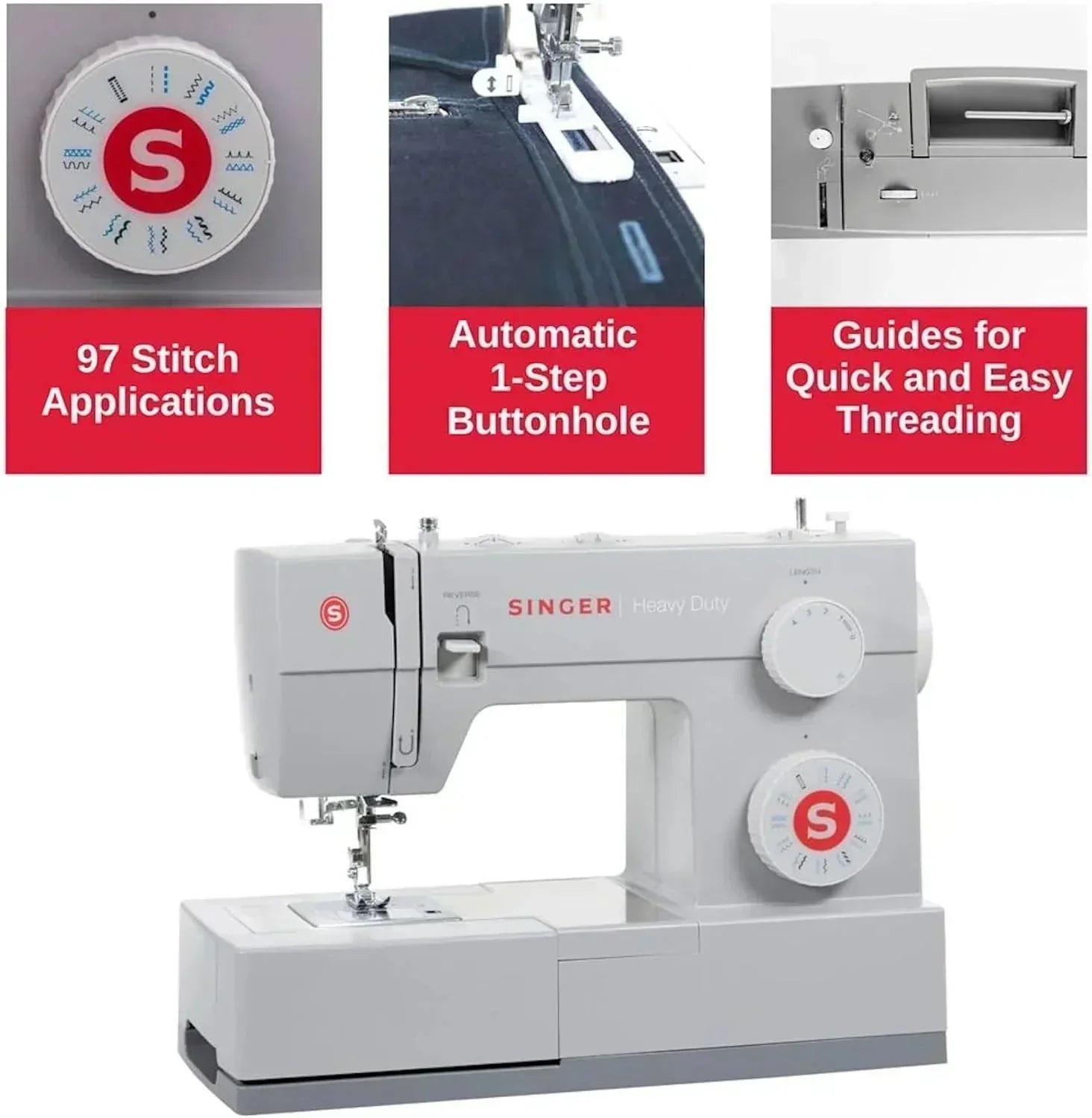 Heavy-Duty 4423 High-Speed Sewing Machine Includes Accessory Kit 97 Stitches One-Step Buttonhole