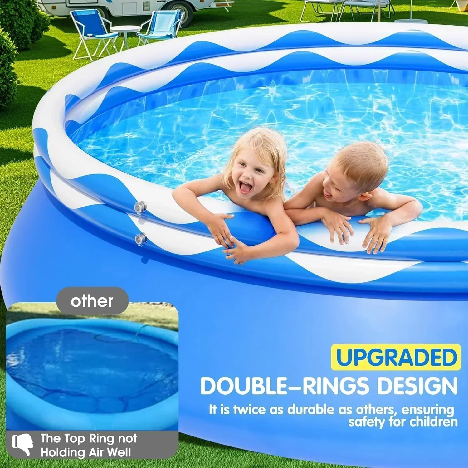 Upgraded Double Rings Inflatable Above Ground Pool Easy Set Inflatable Swimming Pool