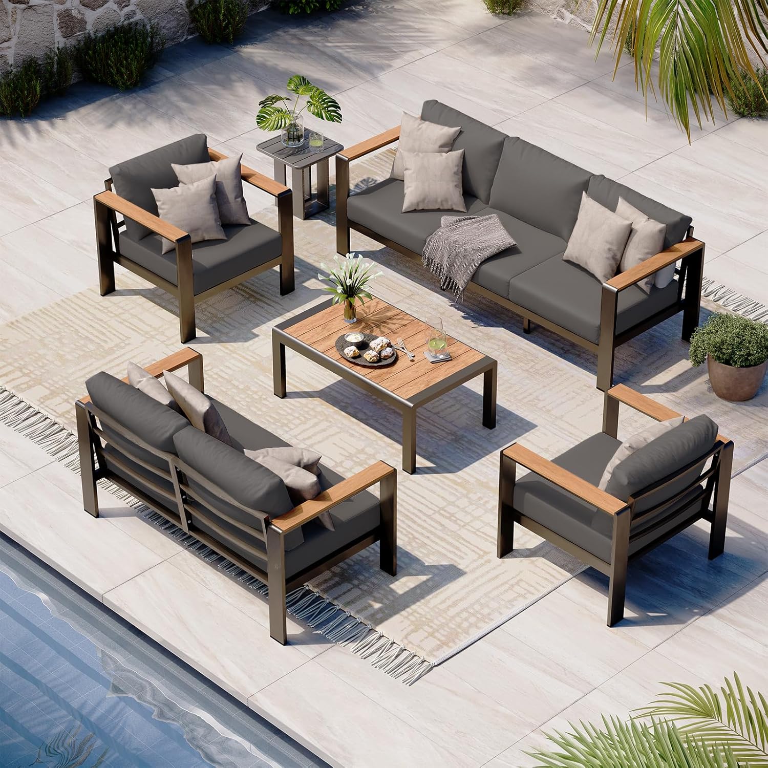 Aluminum Outdoor Patio Furniture Set with Coffee Table, 4 Piece Patio Conversation Sets with Washable Thick Cushions