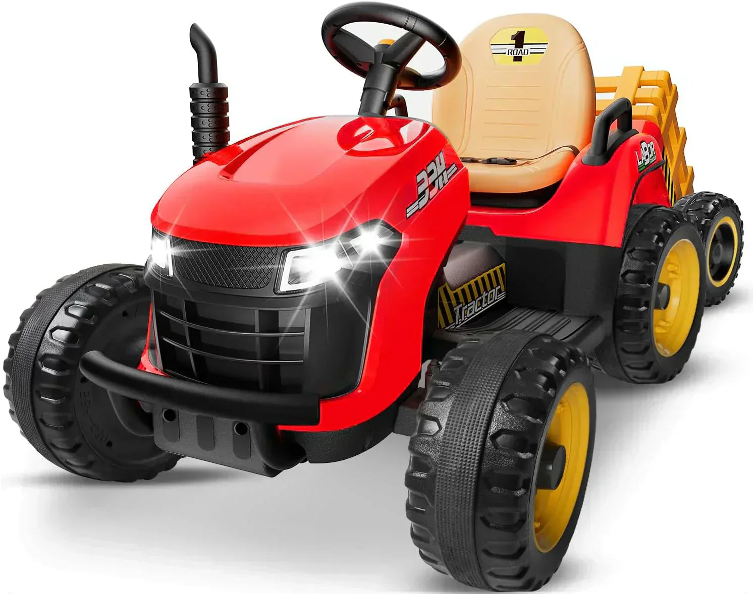 24V Ride On Tractor Tiltable Detachable Trailer 2x65W Motors EVA Tires Remote Control