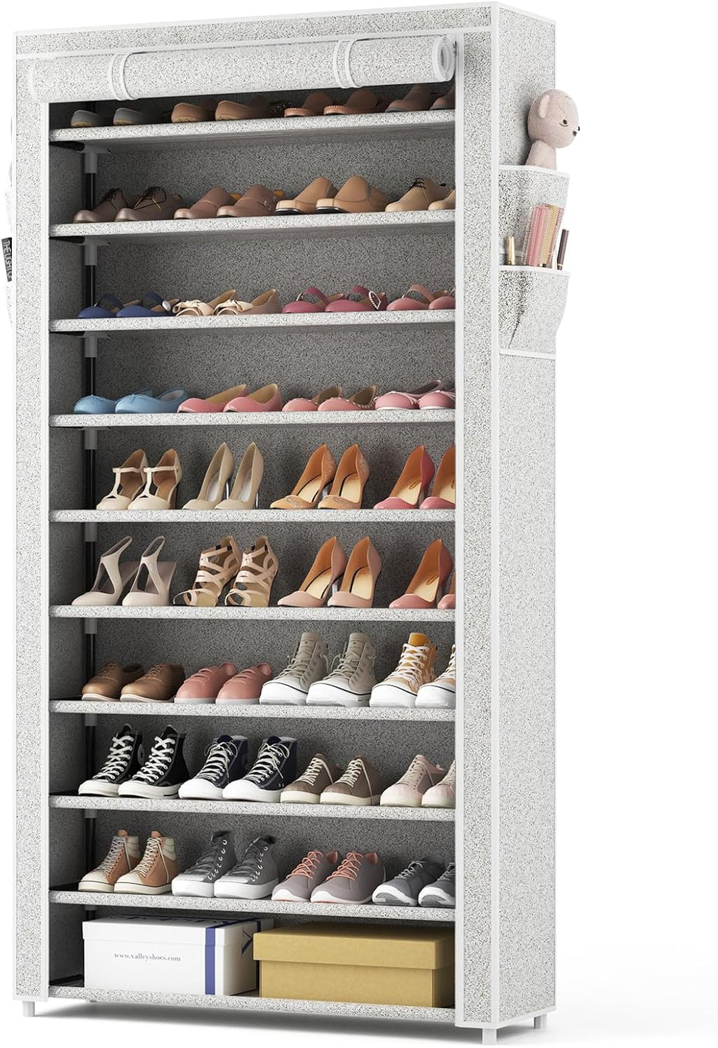 ROJASOP 10 Tier Shoe Rack with Covers Large Capacity Stackable Tall Shoe Shelf Storage