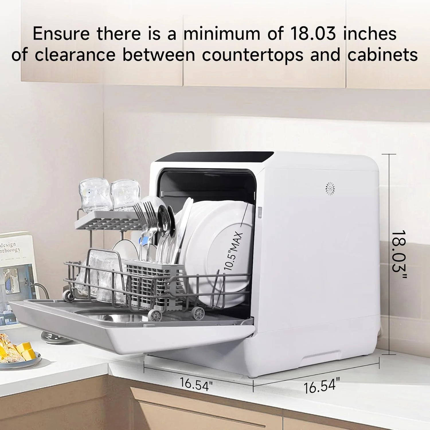 Mini countertop dishwasher. Compact dishwasher with drying function. Double spray arms. Portable countertop dishwasher