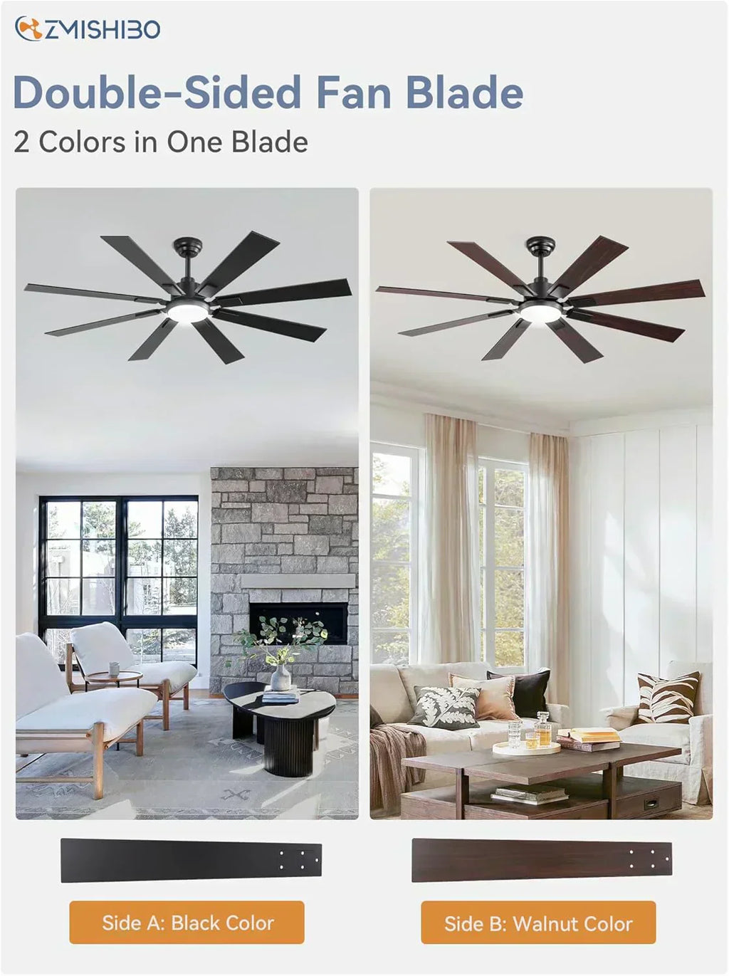 Zmishibo 72-inch large ceiling fan with lighting and remote indoor/outdoor