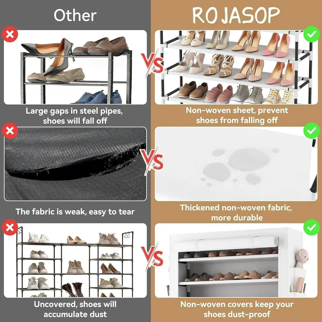 ROJASOP 10 Tier Shoe Rack with Covers Large Capacity Stackable Tall Shoe Shelf Storage