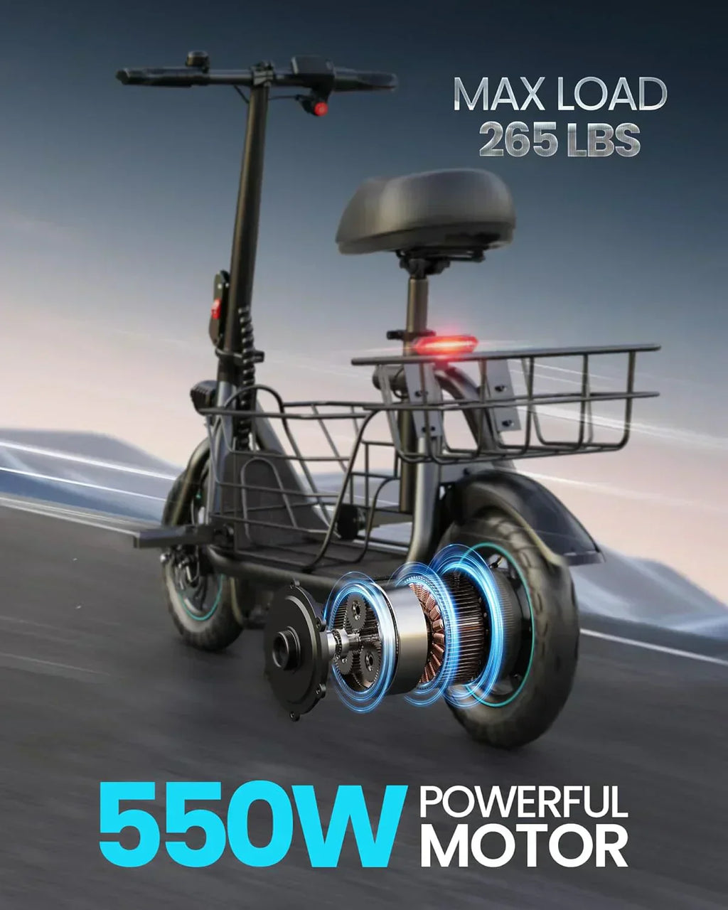 Gyroor Adult Electric Scooter with Large Center Basket 20 Mile Range Foldable and Seat