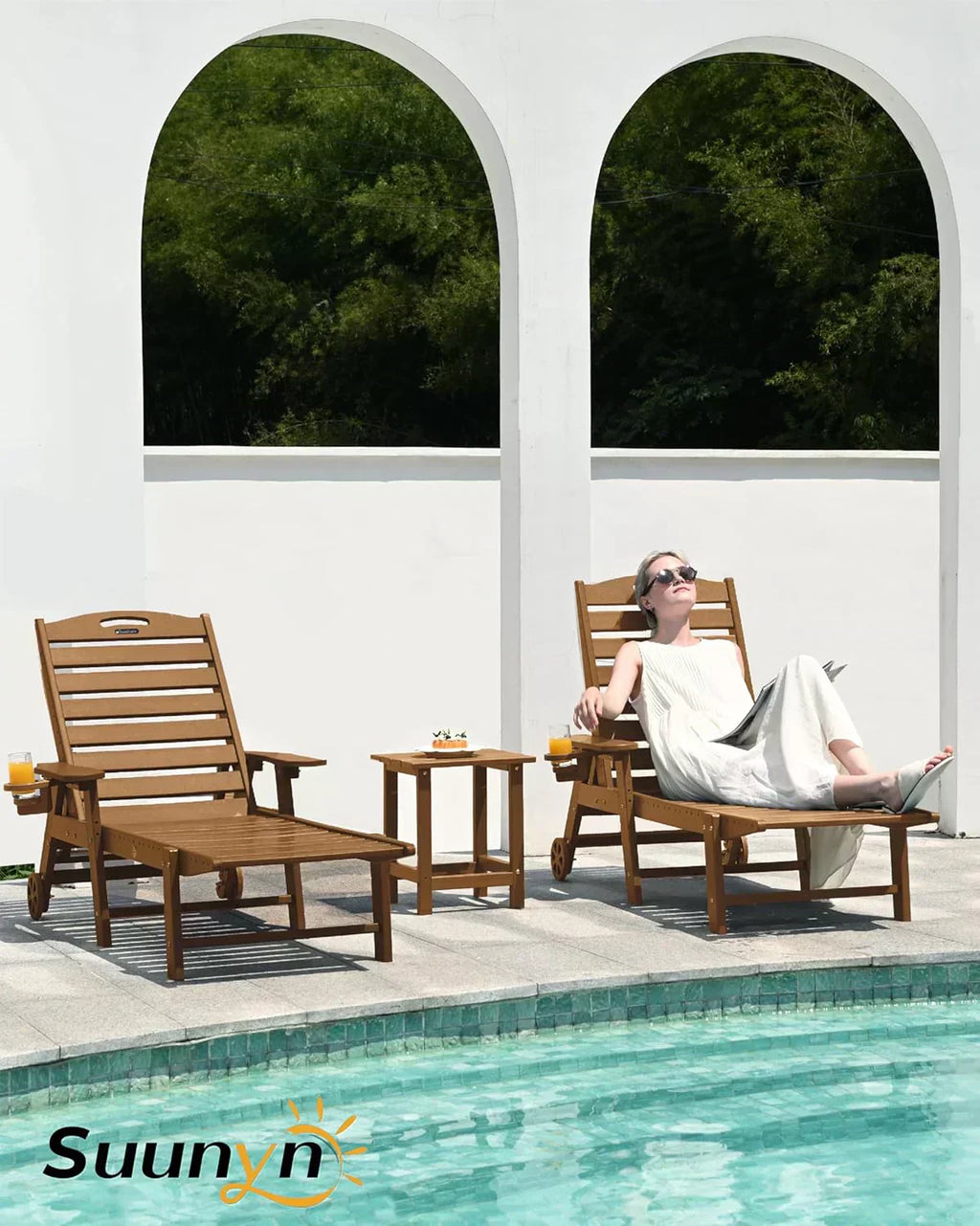 Lounge Chair Outdoor Chaise Lounge HDPE 6-Position Outdoor Chaise Lounge Patio Lounge Chair