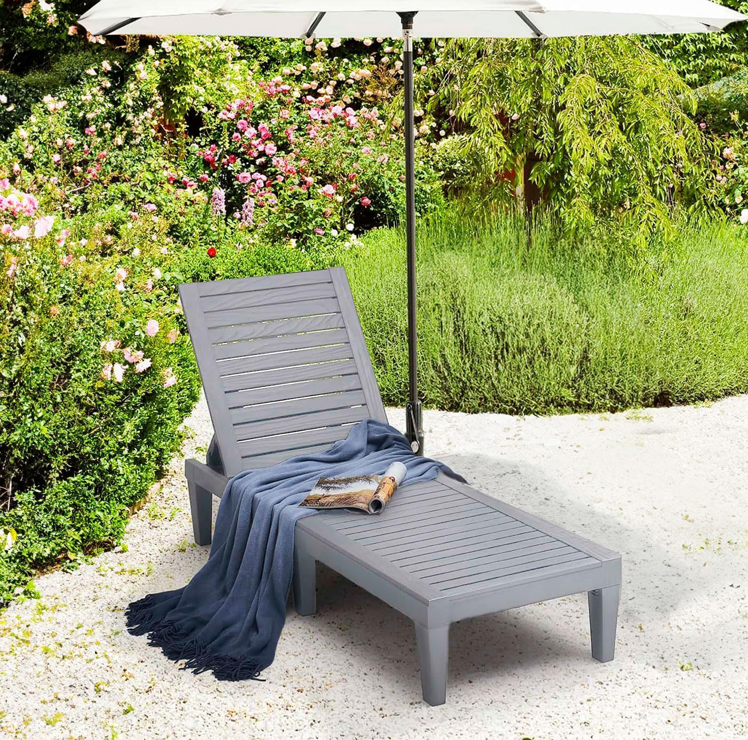Patio Chairs Black Chaise Lounge Chair Outdoor 5-Position Adjustable Sun Tanning Chair