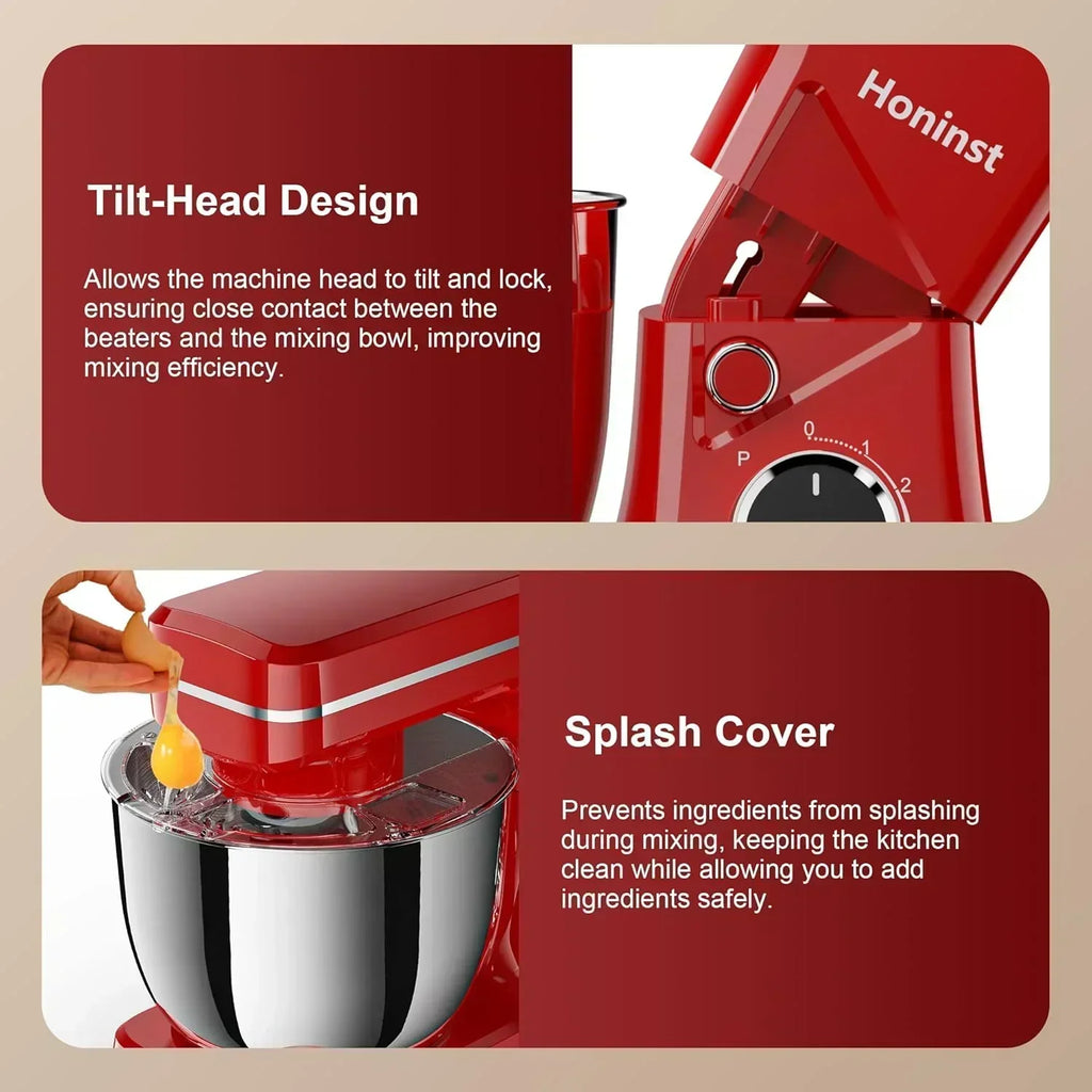 10-Speed Stand Mixer with 8-in-1 Splash Guard Tilt Head 6-Quart Stainless Steel Bowl