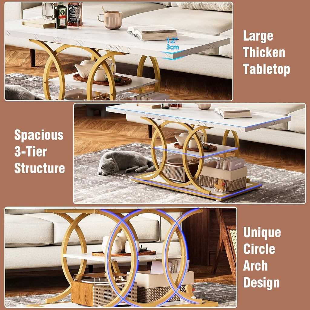 GiftGo Rustic Style Coffee Table Storage Industrial Style Three Tier Centerpiece Living Room Table