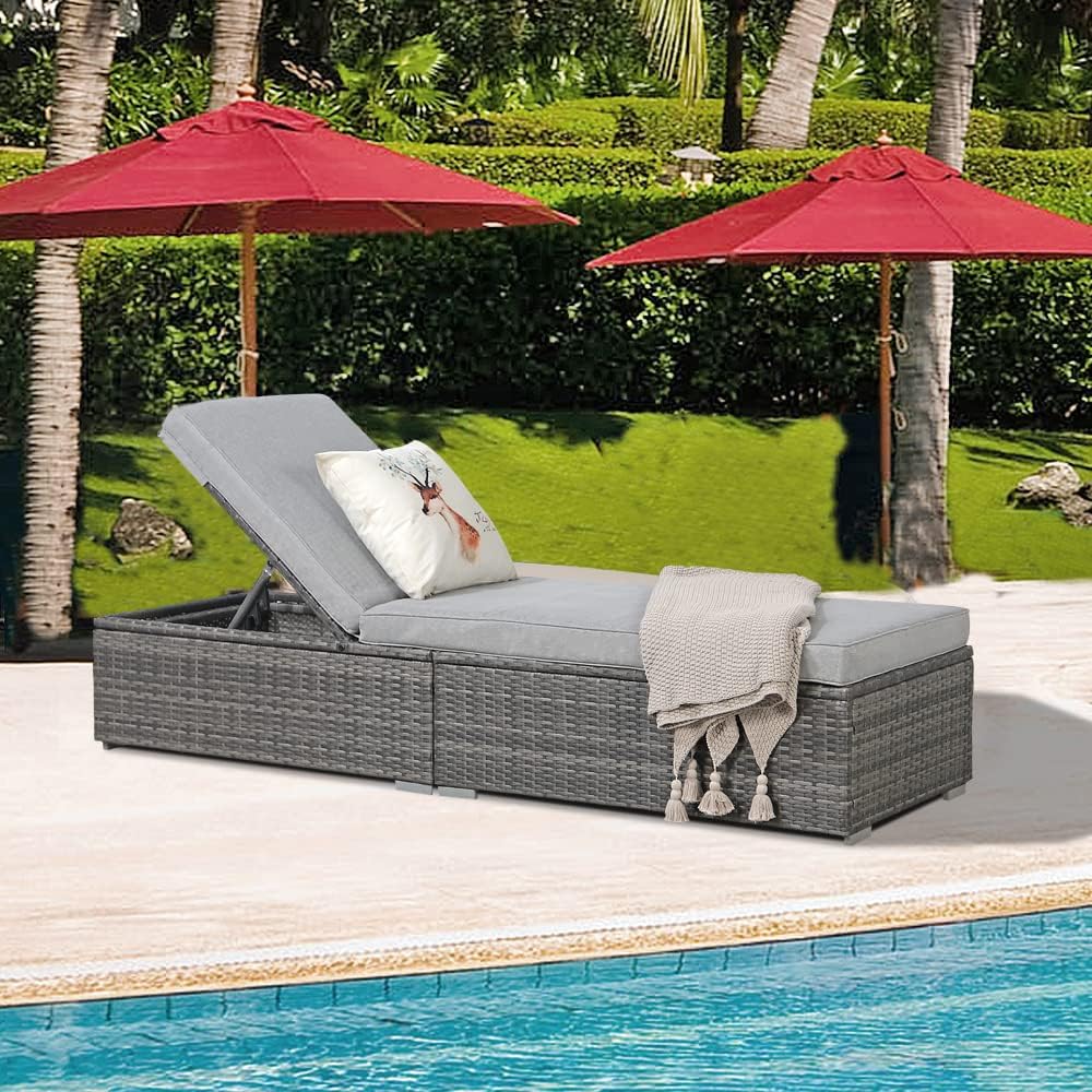 Patiorama Outdoor Patio Lounge Chair Elegant Reclining Adjustable Pool Rattan Chaise Chair