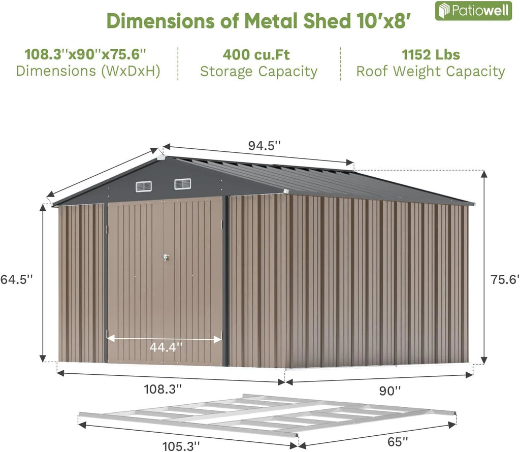 Patiowell 5x3 FT Outdoor Storage Shed Tool Shed with Sloping Roof and Lockable Door Metal Shed