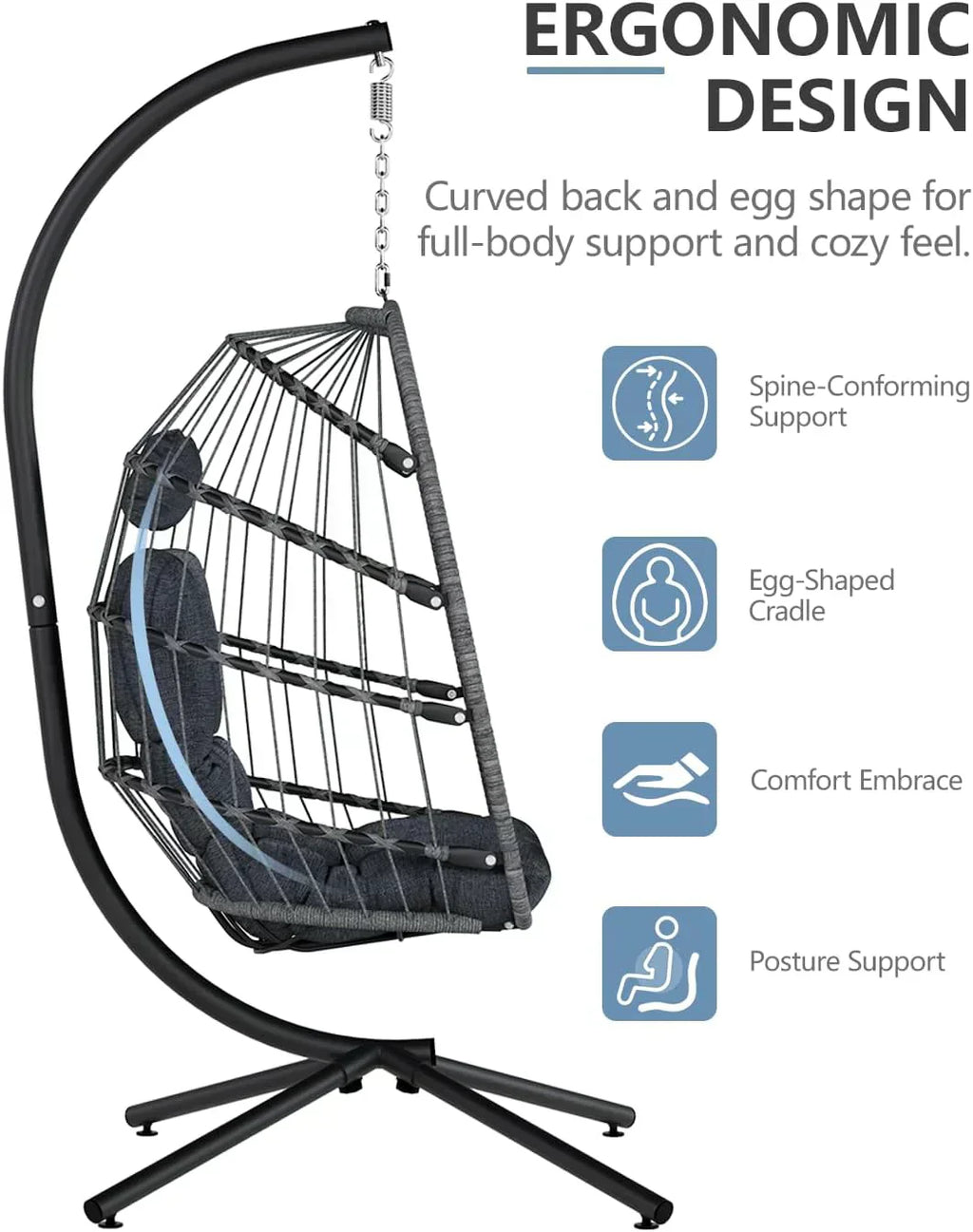 SWITTE Egg Chair Outdoor with Stand Indoor Wicker Hanging Egg Swing Chair with Cushion