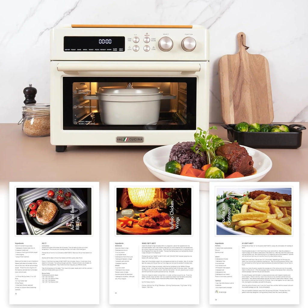 Infrared Heating Air Fryer Toaster Oven, Extra Large Countertop Convection Oven 10-in-1 Combo, 6-Slice Toast, Enamel Baking Pan Easy Clean with Recipe Book, Black Matte Stainless Steel