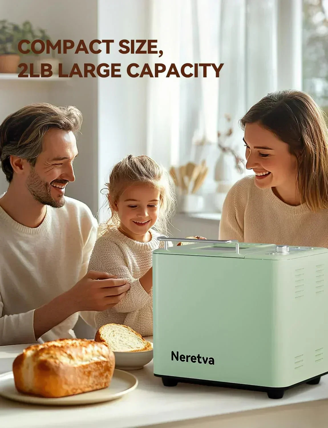 Neretva Bread Maker 20-in-1 2LB Bread Maker Dual Heater Bread Maker Automatic Ceramic Pan