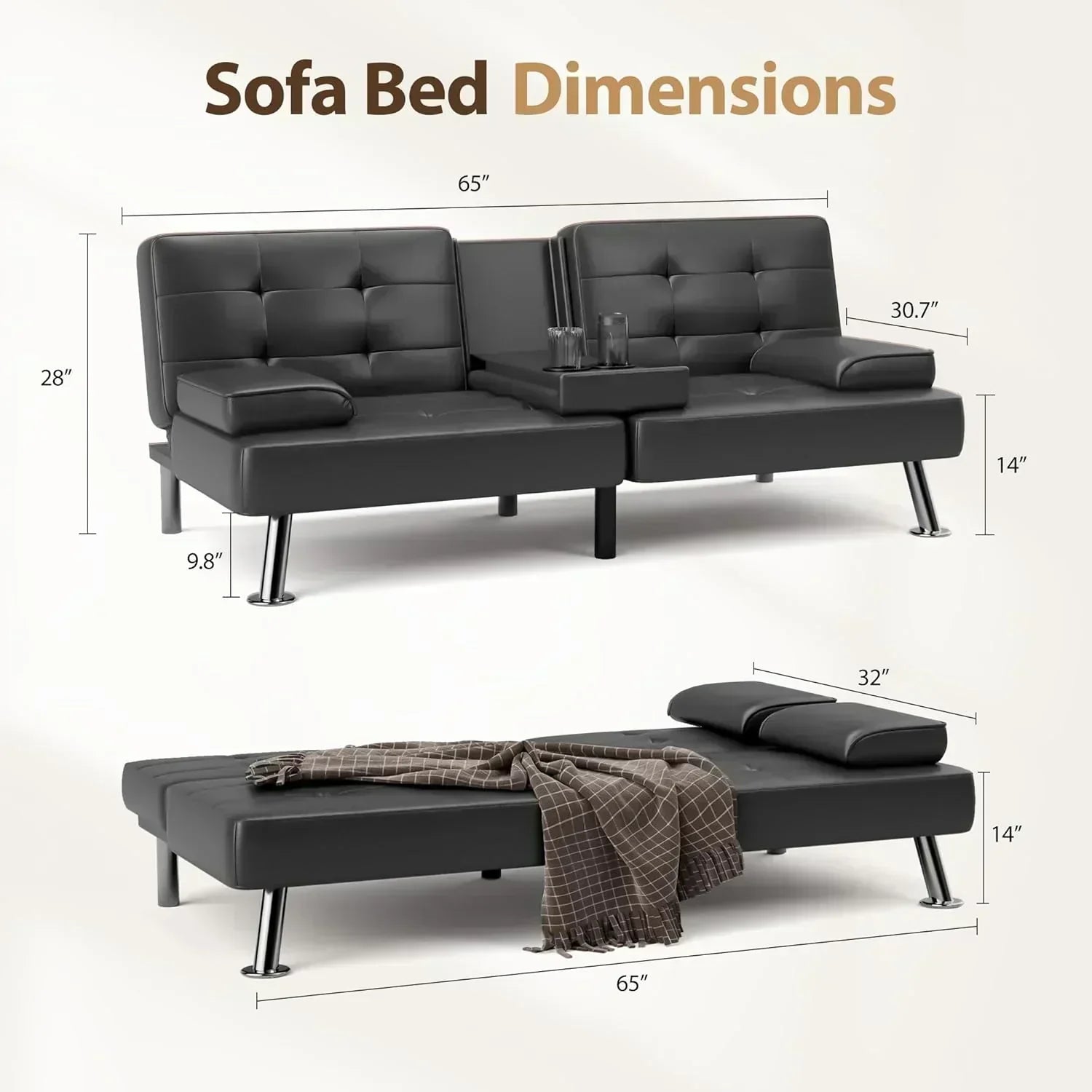 Shahoo Convertible Folding Futon Sofa Bed Sleeper Couch for Living Room Faux Leather