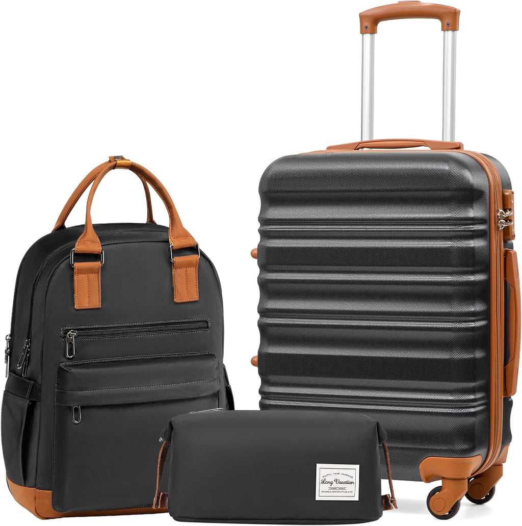 LONG VACATION 6 Piece Luggage Set Carry on Suitcase with ABS+PC hardshell Spinner Wheels