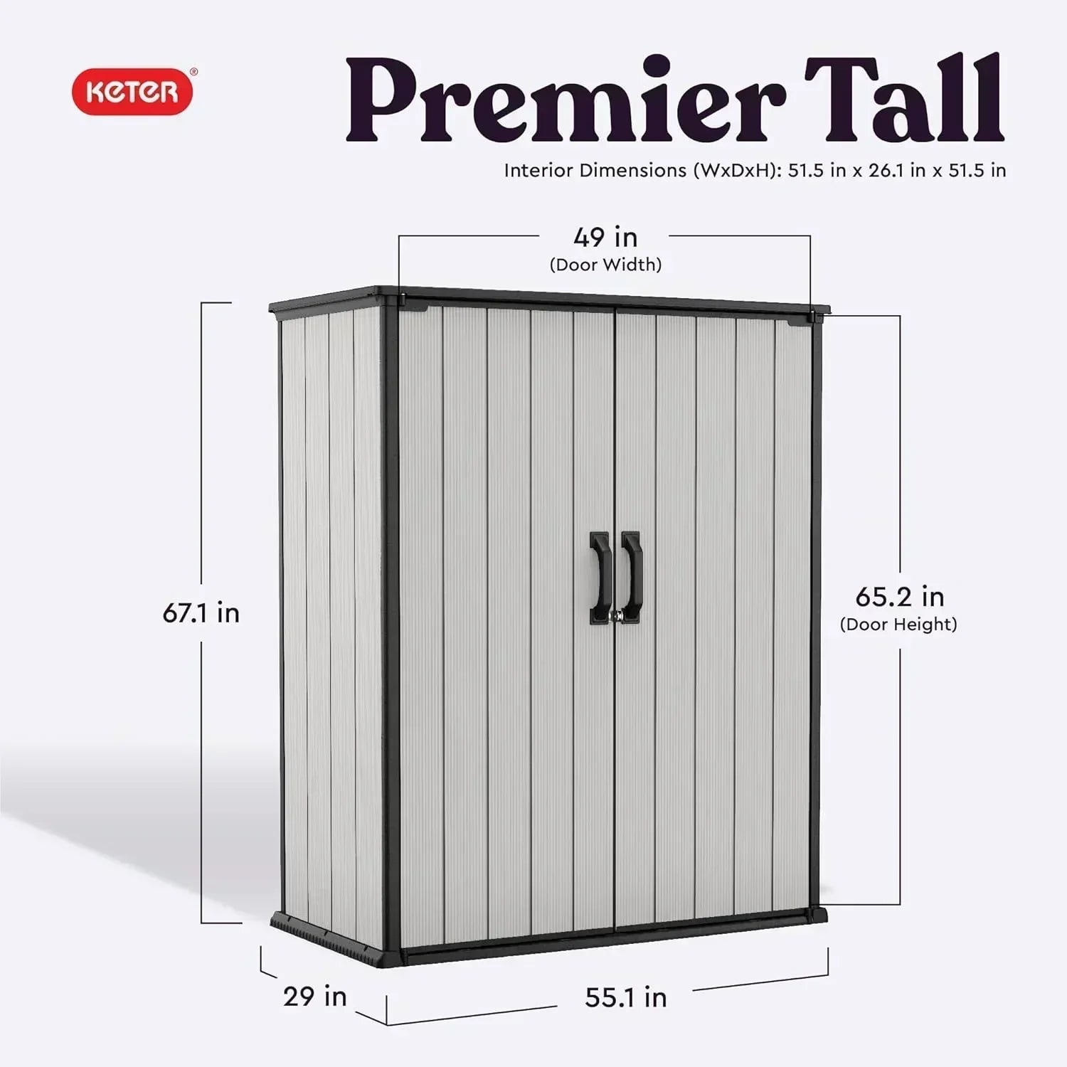 Keter Premier Tall 4.6 x 5.6 ft. Resin Outdoor Storage Shed with Shelving Brackets Patio Furniture