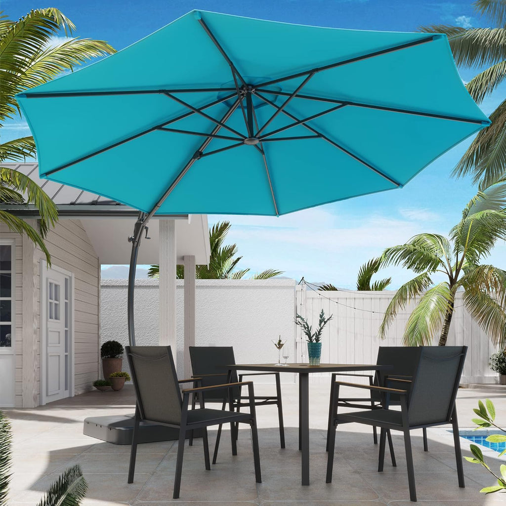 LAUSAINT HOME Outdoor Patio Umbrella with Base included, 11 FT Deluxe Curvy Cantilever Umbrella Heavy Duty Offset Hanging Umbrella with 360° Rotation for Market, Pool, Garden, Backyard, Deck (Beige)
