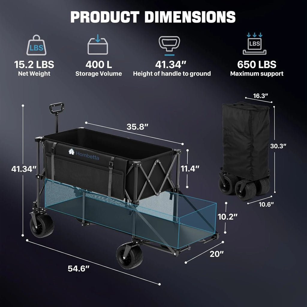 48 Extra Large Folding Travel Cart, 560 lb Capacity, 350 L Heavy Duty Utility Cart with Brakes and All-Terrain Wheels