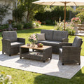 Wisteria Lane 4 Piece Patio Furniture Set, Wicker Outdoor Patio Conversation Furniture Set, All Weather Outdoor Patio Sofa with Cushion and Glass Table, Navy Blue