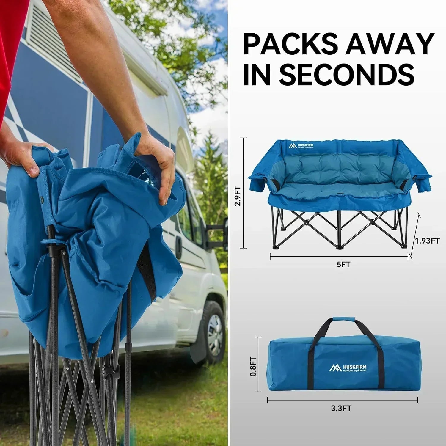 Camping Chair Upholstered Loveseat Heavy Duty Extra Large Camping Sofa Folding Sofa