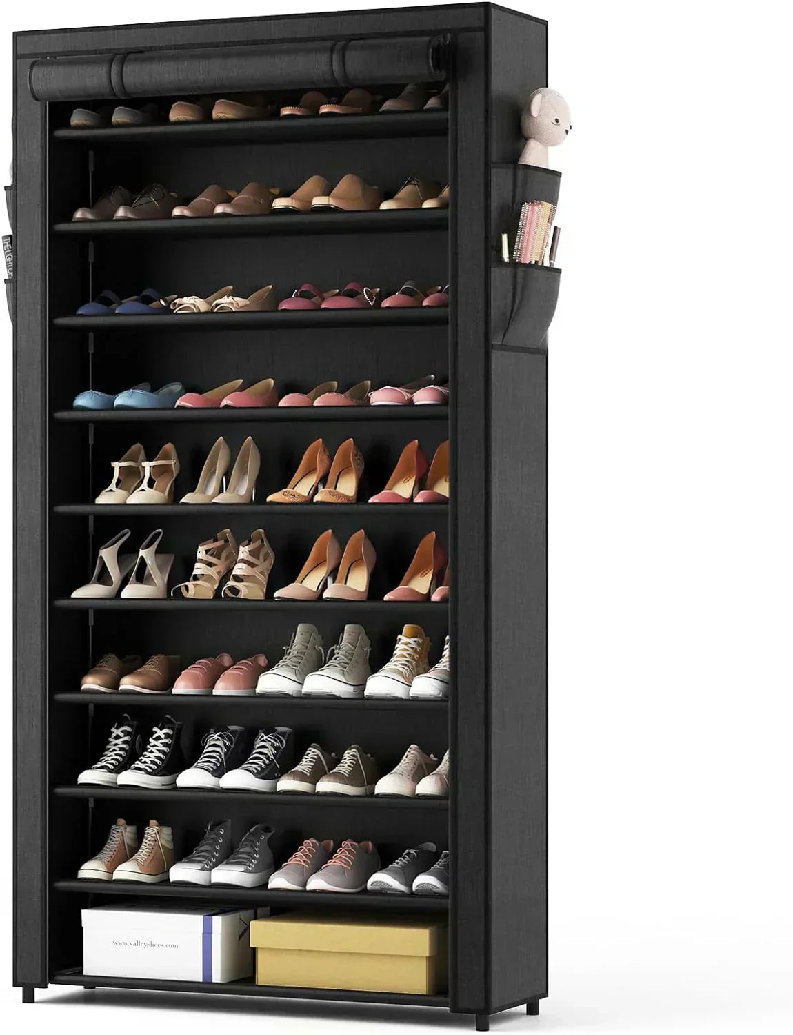ROJASOP 10 Tier Shoe Rack with Covers Large Capacity Stackable Tall Shoe Shelf Storage