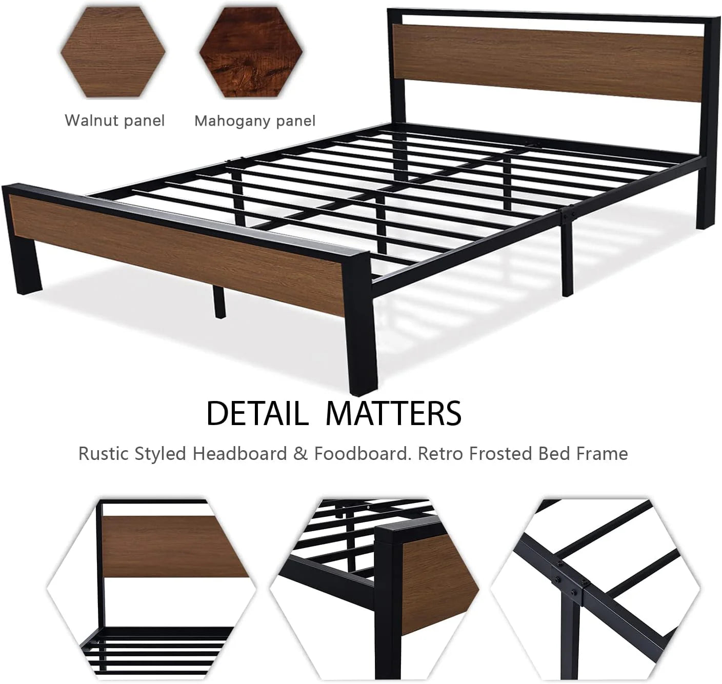 SHA CERLIN 14 Inch Full Size Metal Platform Bed Frame with Wooden Headboard and Footboard