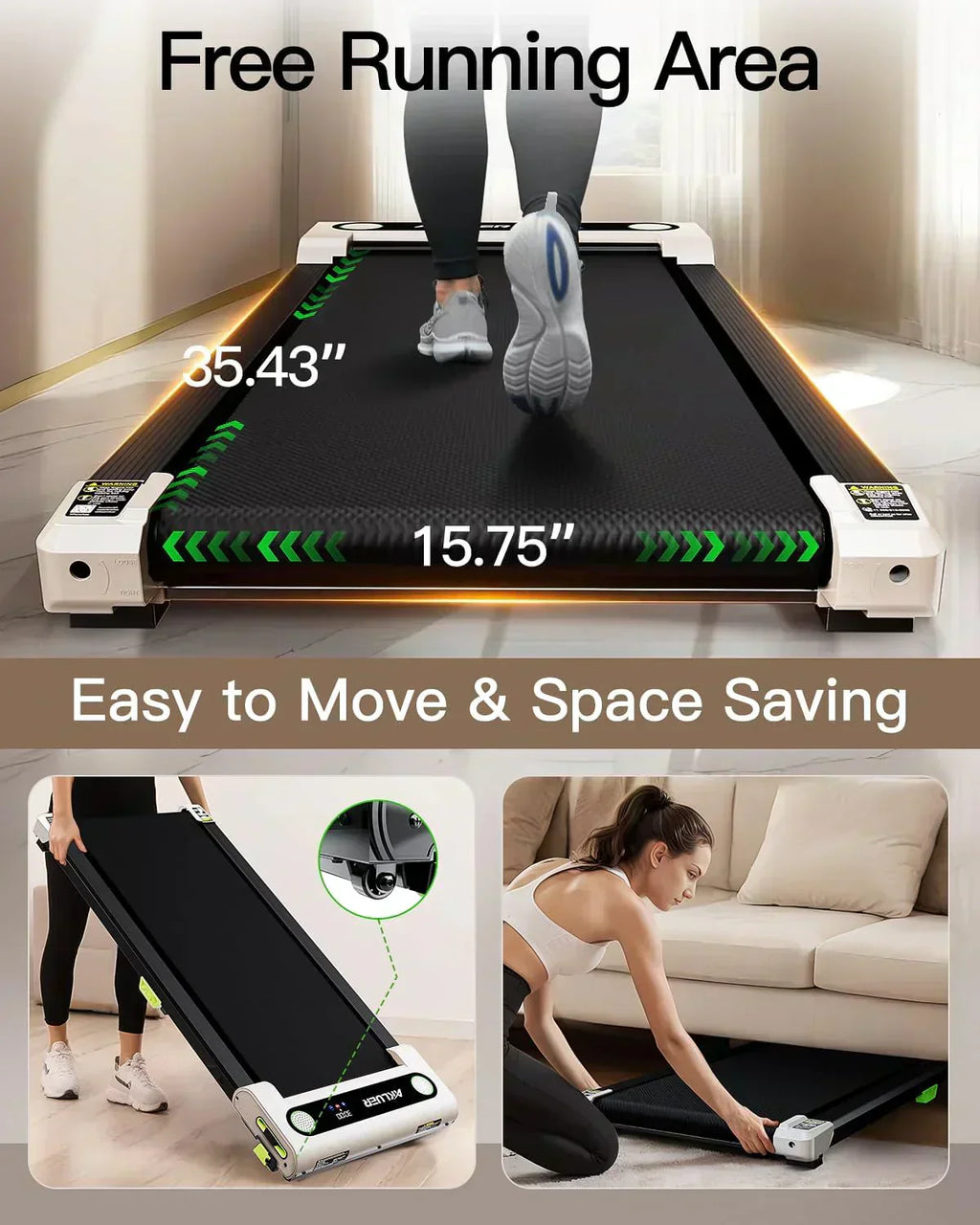 Akluer Inclined Home Treadmill 2.5 HP Small Under-Desk Treadmill Remote Control LED Display