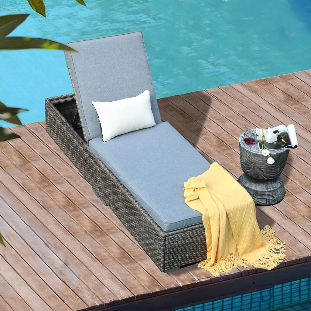 Patiorama Outdoor Patio Lounge Chair Elegant Reclining Adjustable Pool Rattan Chaise Chair