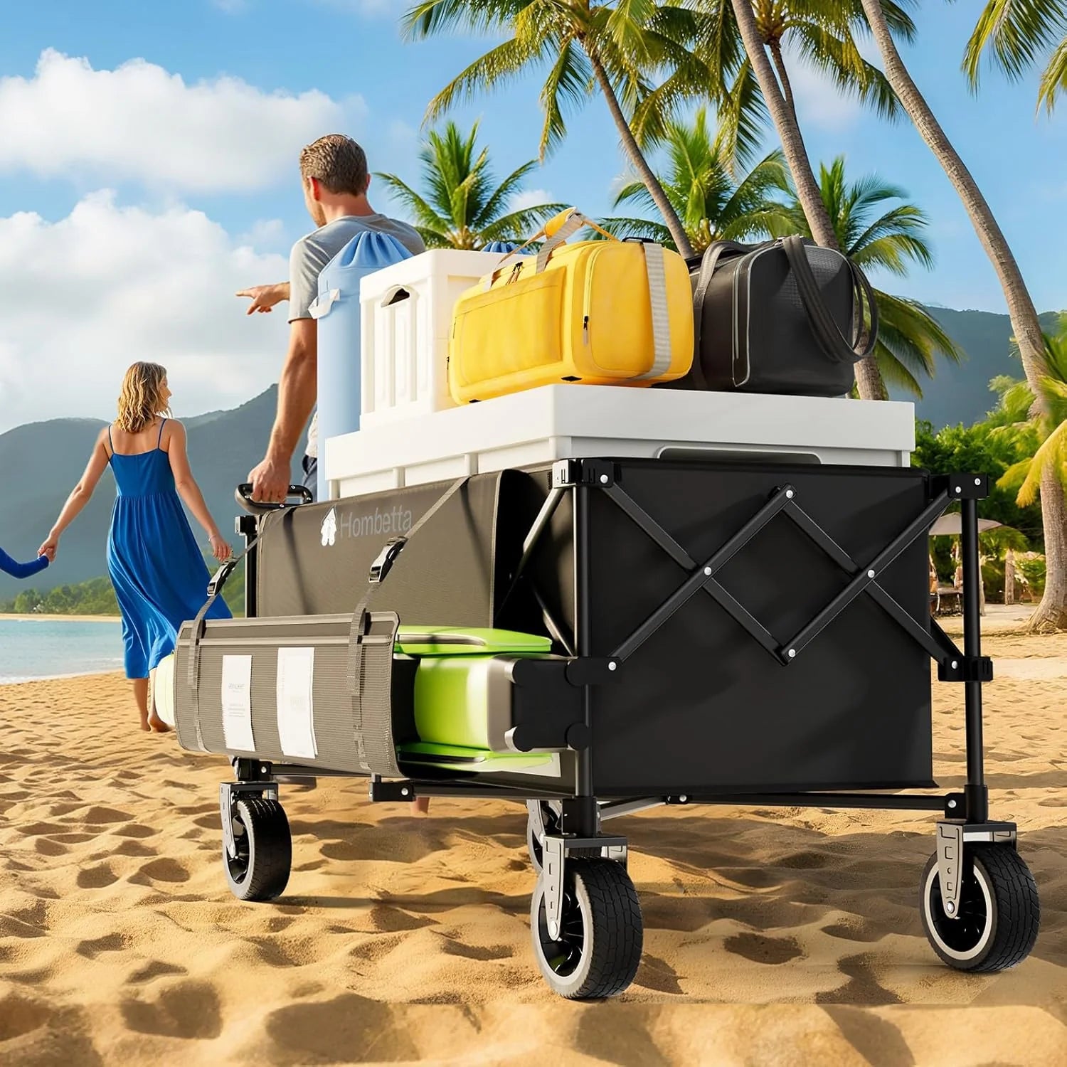48 Extra Large Folding Travel Cart, 560 lb Capacity, 350 L Heavy Duty Utility Cart with Brakes and All-Terrain Wheels