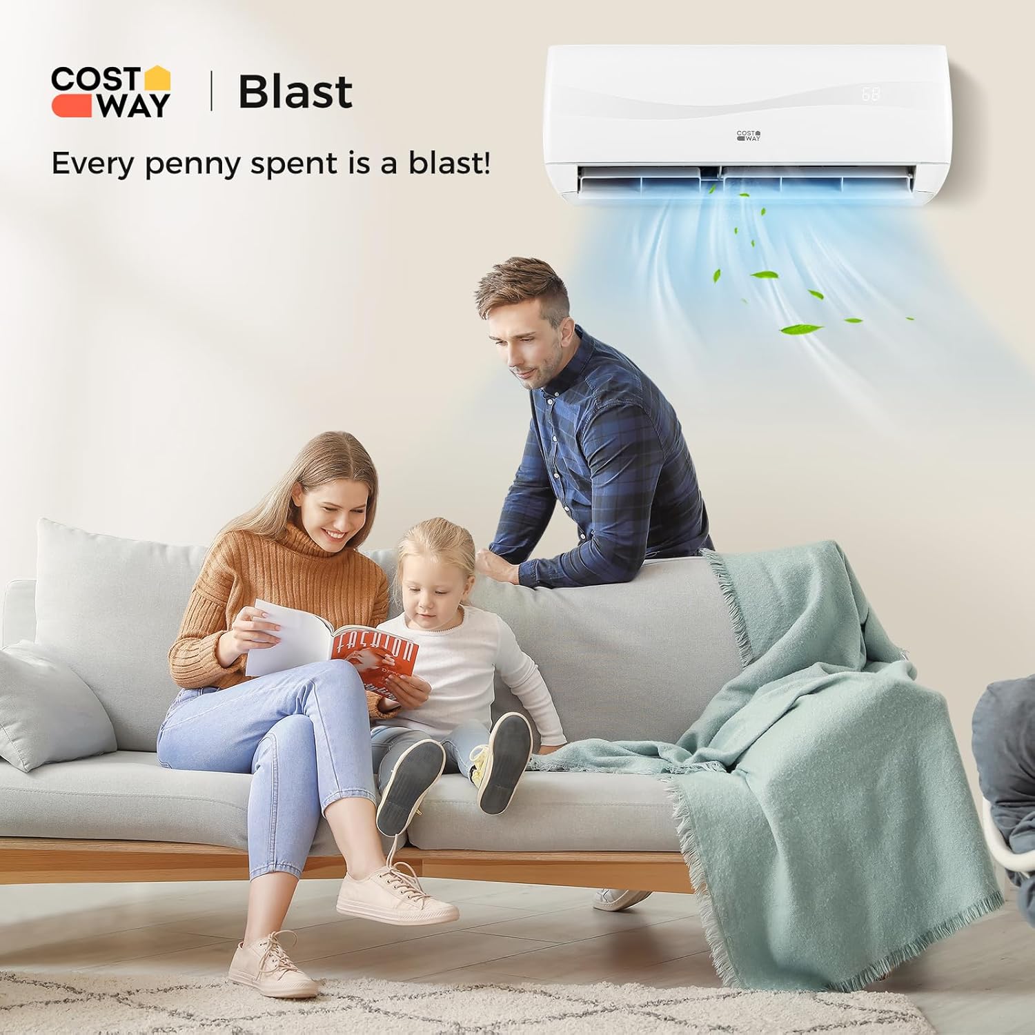 COSTWAY 12000BTU Mini Split Air Conditioner Heater 20 SEER2 115V Wall-Mounted Ductless
