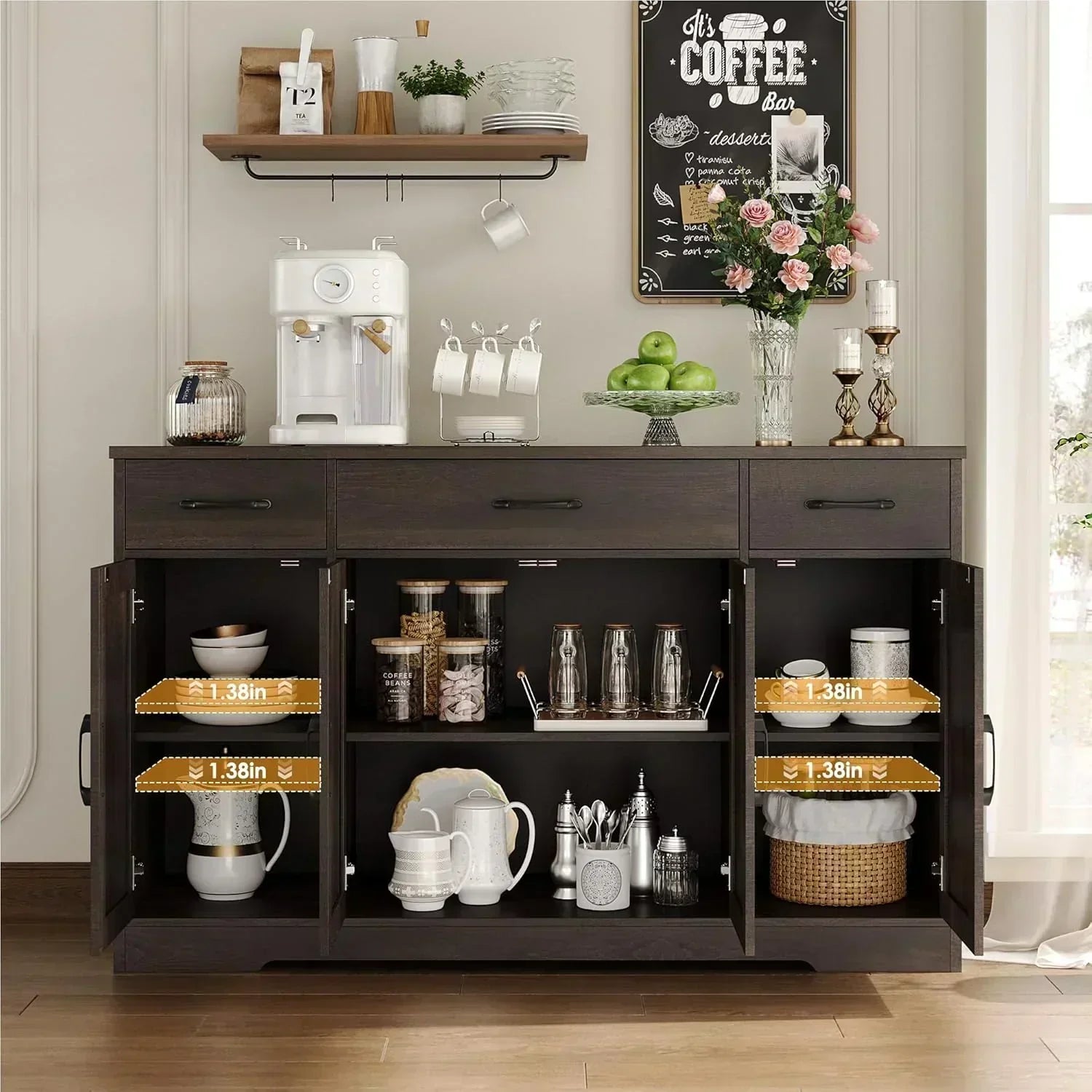 Sideboard with drawers large 55-inch sideboard modern farmhouse wood kitchen dining table