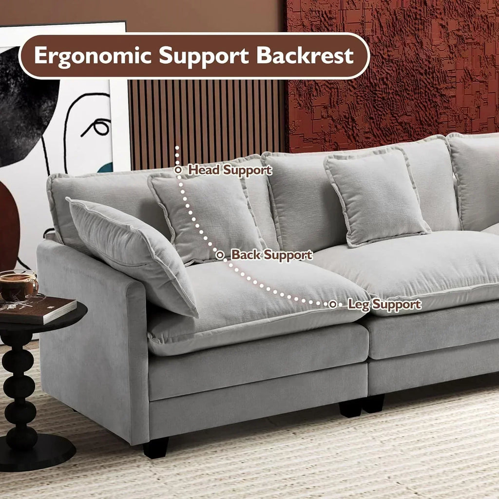 111.4 Inch L Shaped Modern Sofa Modular Cloud Sofa with Ottoman 4 Seater Chenille Deep Seat Sofa