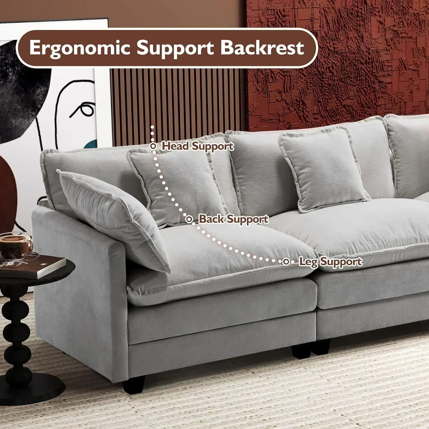 111.4 Inch L Shaped Modern Sofa Modular Cloud Sofa with Ottoman 4 Seater Chenille Deep Seat Sofa