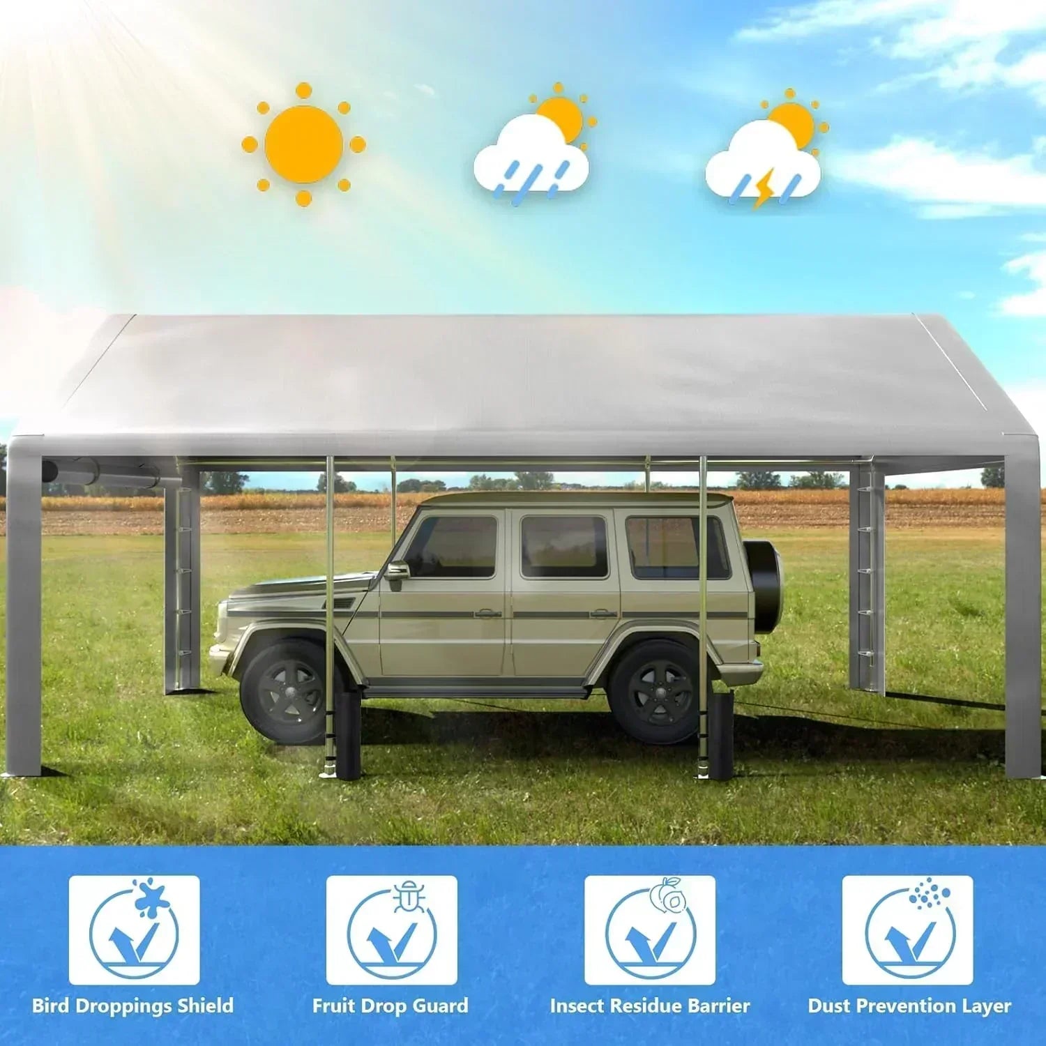 6x8 ft Heavy Duty Carport Tent Portable Garage Removable Side Walls Four Seasons Tarpaulin
