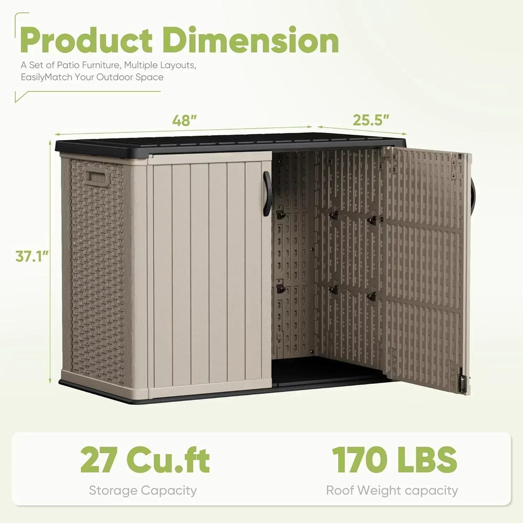 Devoko Outdoor Storage Cabinet 26 Cu Ft with Lockable Doors Horizontal Storage Shed Waterproof