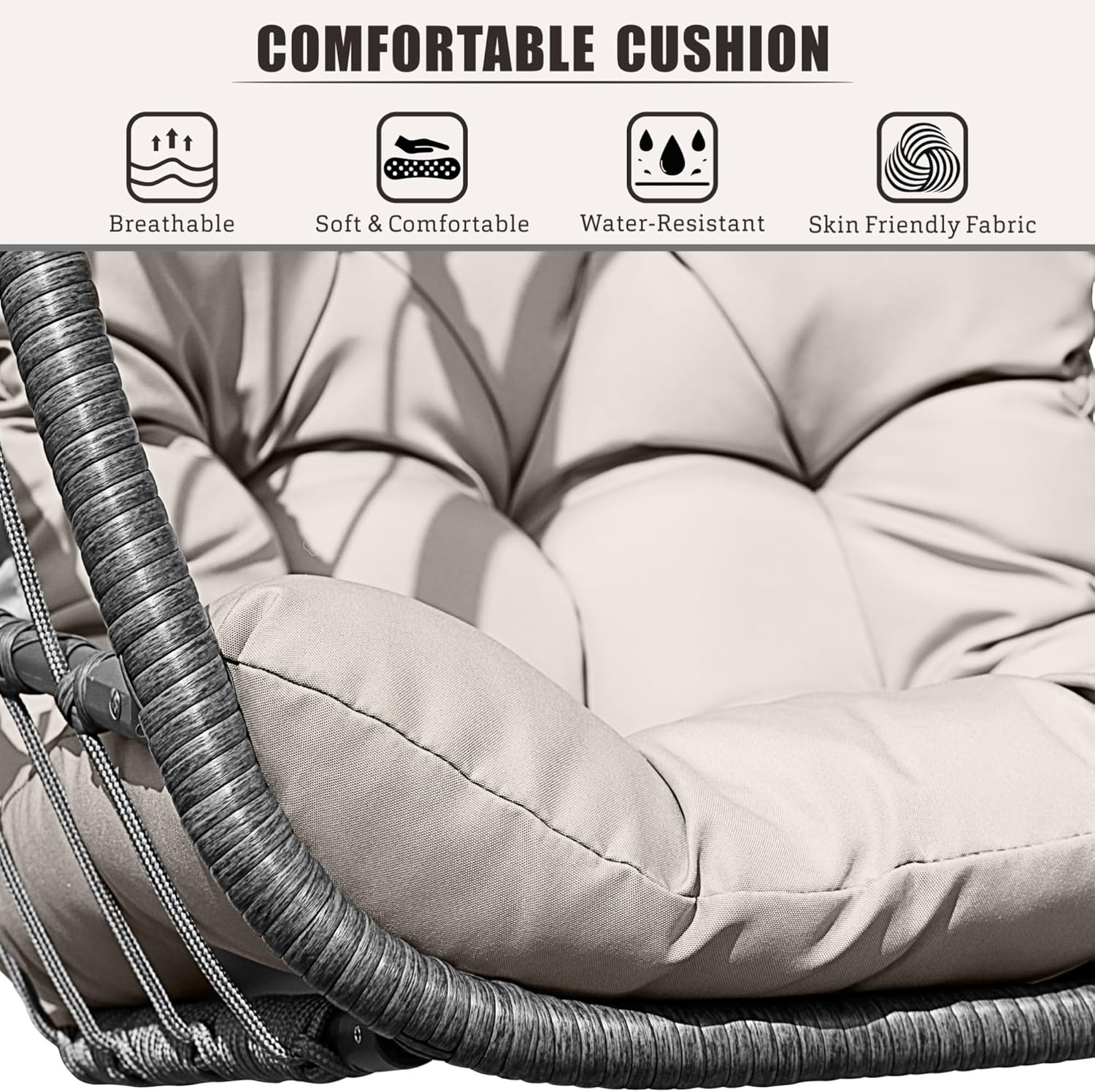 HWB Hanging Egg Chair with Stand Patio Wicker Hammock Egg Swing Chair Cushion for Bedroom