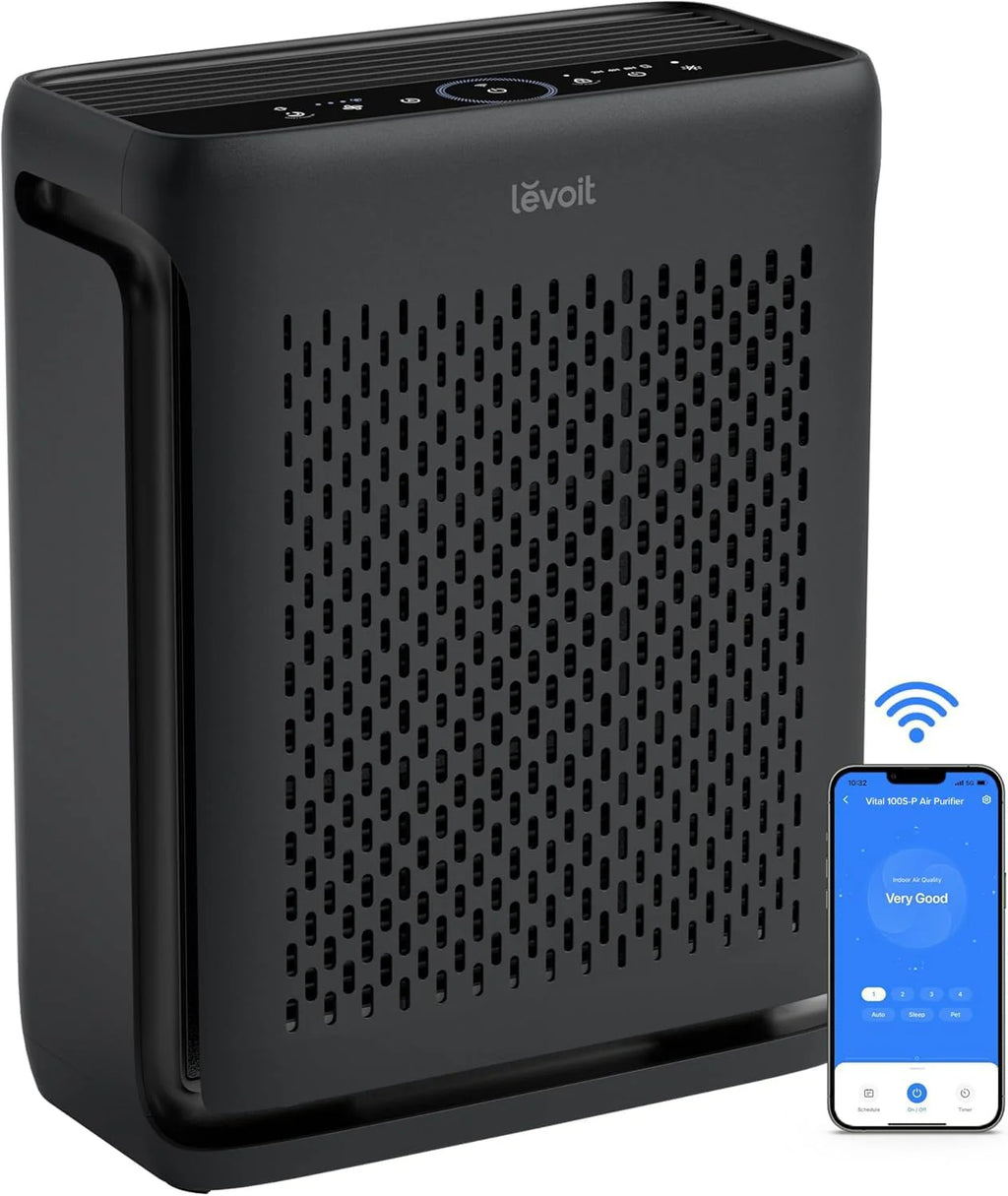 Large-room air purifier for home use with air quality monitor, washable pre-filter, and pet-friendly