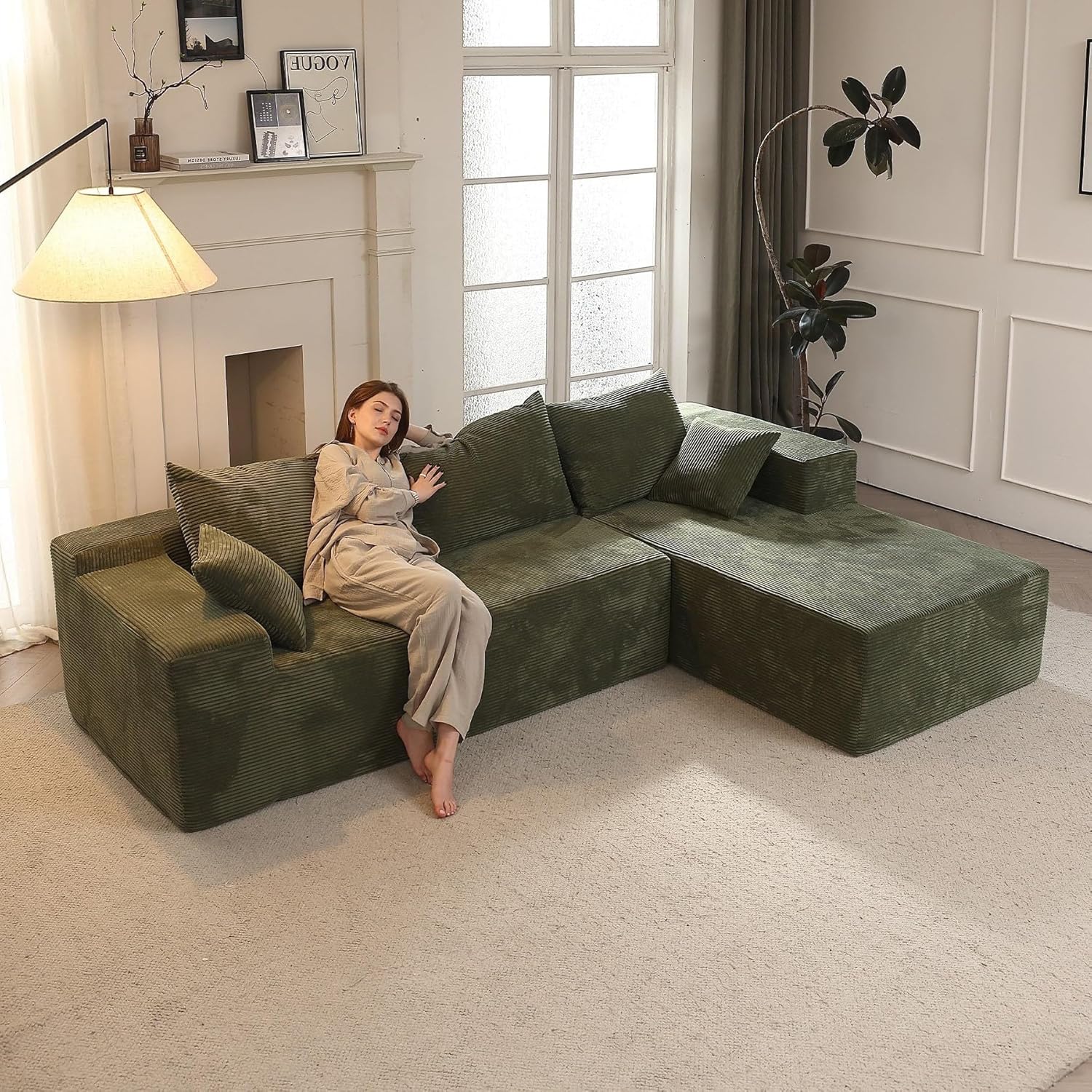 Cloud sofa with L-shaped lounge chair modern modular sofa with deep seats